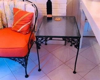 Wrought iron patio set ivy motif 
Pair of end tables glass top