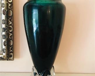 Tiffin Glass Killarney Green Footed Rocket Vase Art Deco C. 1950(pair)