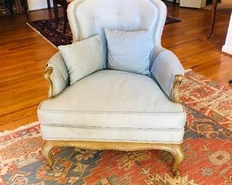 Bergere Louis VI style painted frame serpentine seat rail upholstered chair
