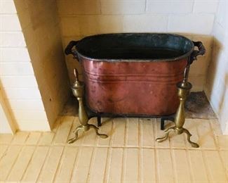 Antique copper boiler with original wooden handles