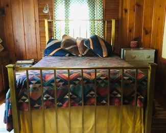 Double brass bed/square rod high top and matching but lower foot end. Heavy!