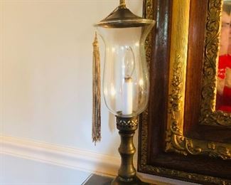 Brass finish hurricane style dresser lamps(pair)