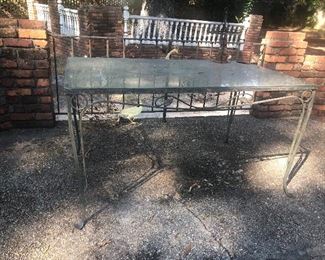 Wrought iron glass top patio table