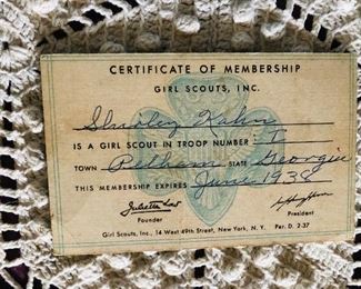 Girl Scout membership card. June 1938