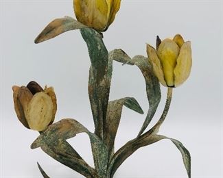 Pair of metal tulip sculptures 