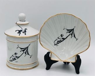 Limoges hand painted shell and lidded dishes