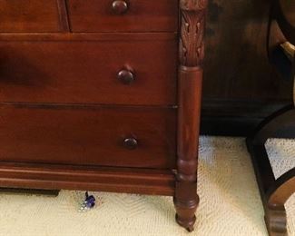 Federal revival server
Made by Sligh 
Leaf carving at the top of engaged round columns 
Has 3 short horizontal drawers above 2 full length drawers with wooden pull knobs