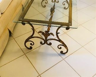 Gilt iron glass top coffee table
