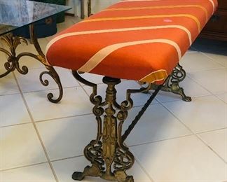 Fireplace bench with gilt iron base 3 feet long