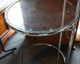 Two Adjustable Chrome & Glass End Tables