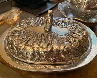 Arthur Court serving dish with rabbit accent lid
