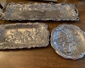 Arthur Court (circa 1995 & 1996) serving trays (cats, moose & deer, & grape vine)