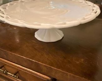 Large milk glass cake plate 