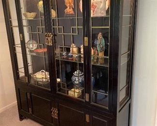 China hutch with lower cabinet - Asian inspired - lighted with glass shelves by Century