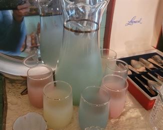 MCM Frosted Multi Color Pitcher & Tumblers