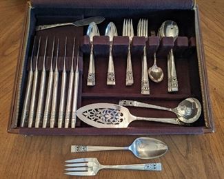 52-piece set of Oneida "Coronation" silverplated flatware, in pacific cloth box.