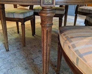 Leg detail of the vintage pecan Henredon dining table.
