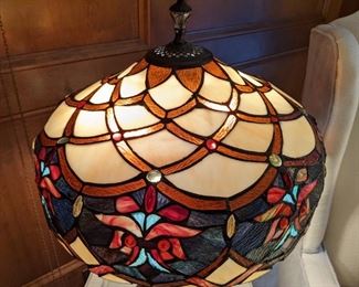 Close-up of the vintage stained glass table lamp. 