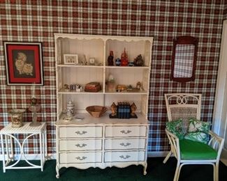 Vintage French Provincial 2-piece hutch, by Dixie Furniture Company, lovely bentwood armchair - very Lilly Pulitzer. 