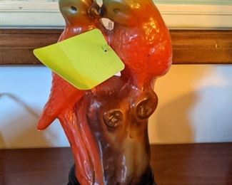 Aww, love is in the air! Kissing love birds glass lamp, by Tiffin, on black glass base.