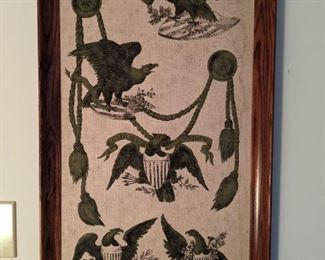 Lovely.                                                                                                             A framed Irish linen tea towel. Looks like something from the 1976 Bi-Centennial. 