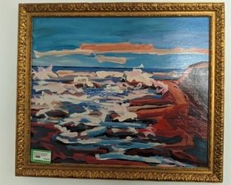 Nicely framed contemporary oil on board, entitled "Monterey" by Korean artist.