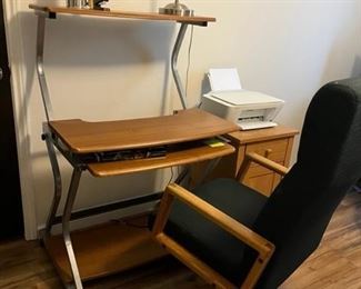 wooden desk and file cabinet