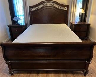 Wooden Queen Bed with like new clean mattresses