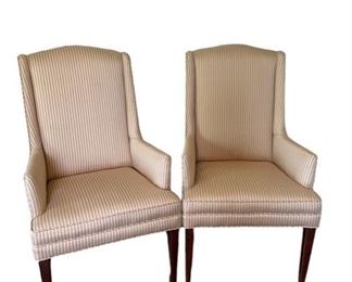 $75 - Pair of Two Upholstered Chairs CG97-2                            Description : Set of 2 upholstered armchairs in a modified Queen Anne style that has been given a modern twist with clean lines and tapered legs. Striped upholstery fabric in a very pale pink.

Local pickup Potomac, MD. Contact us for shipper suggestion.


Condition : Very Good Condition


Length : 23
Width : 20
Height : 41