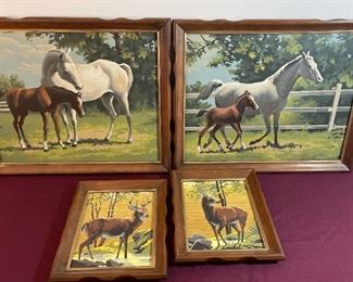 4 Vintage 1970's Paint by Number - Mare with Colt & Bucks
