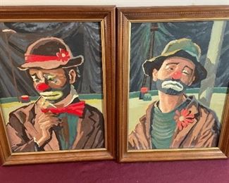 2 Vintage 1970s Paint by Numbers - Sad Clowns
