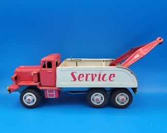 Vintage Large-Scale Tin Toy with Friction Action ‐ Service Tow Truck