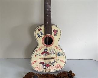 Vintage Hubley Texan Jr Cap Guns W/ Original Holster & Mastro Guitar
