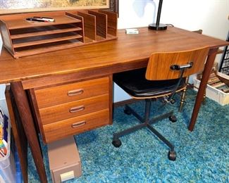 Danish Modern Teak Desk w/Drop Leaf by Arne Vodder - - - Bentwood Desk Chair Danish Modern by Jorgen Rasmussen #2