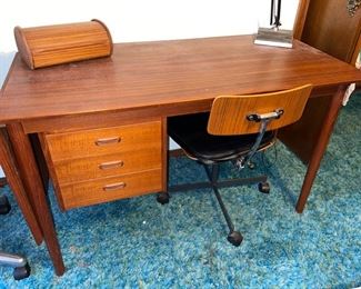 Danish Modern Teak Desk w/Drop leaf Side by Arne Vodder- - - Bentwood Desk Chair Danish Modern Teak Kevi by Jorgen Rasmussen #3