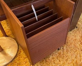 MCM Teak Danish Magazine Holder on Wheels
