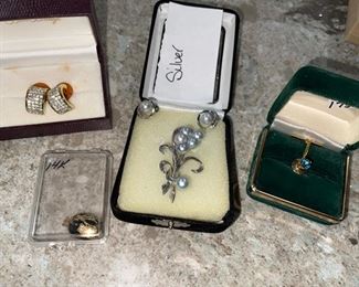 Givenchy Earrings, 14 K pendant & Tie Tack