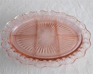 Pink Depression Platter with Dividers
