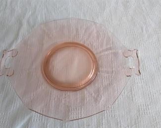 Pink Depression Plate with Handles
