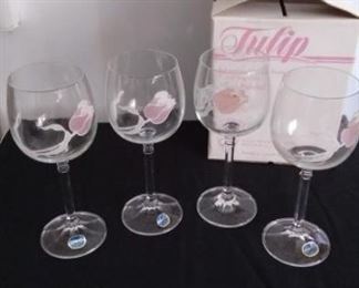 Four Bohemian Crystal Wine Glasses
