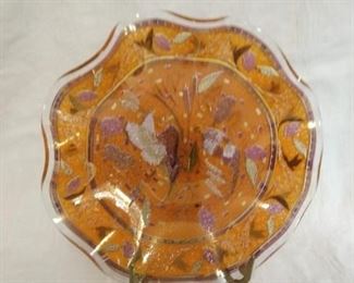 Small Orange Glass Pheasant Dish
