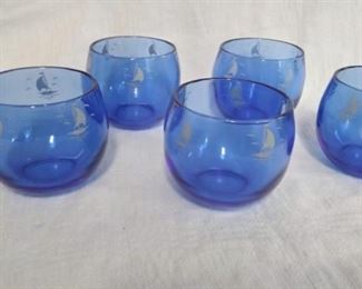 Cobalt Roly-Poly Glasses with Sailboats

