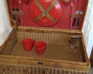 Wicker Picnic Basket and Contents
