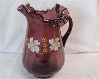 Hand Painted Glass Pitcher
