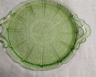 Green Depression Cake Plate
