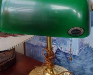 Brass Lamp with Cased Green Shade
