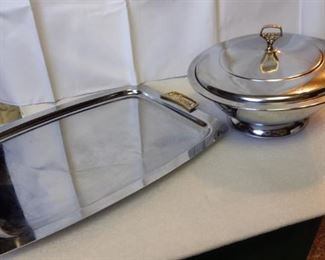 Chrome Tray and Covered Serving Dish
