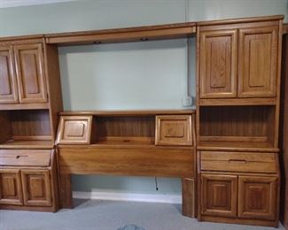 Oak Bed with Side Cabinets
