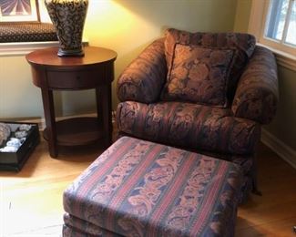 Chair & Ottoman $20, Pottery Barn Oval Side Table $25, Lamp $30