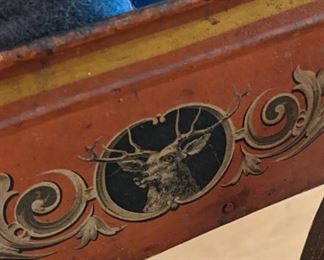 Extremely rare and exceptional condition. Pony Express wagon with cobalt interior and painting a pony Express on the back as well as a stag. In working order with all pieces.